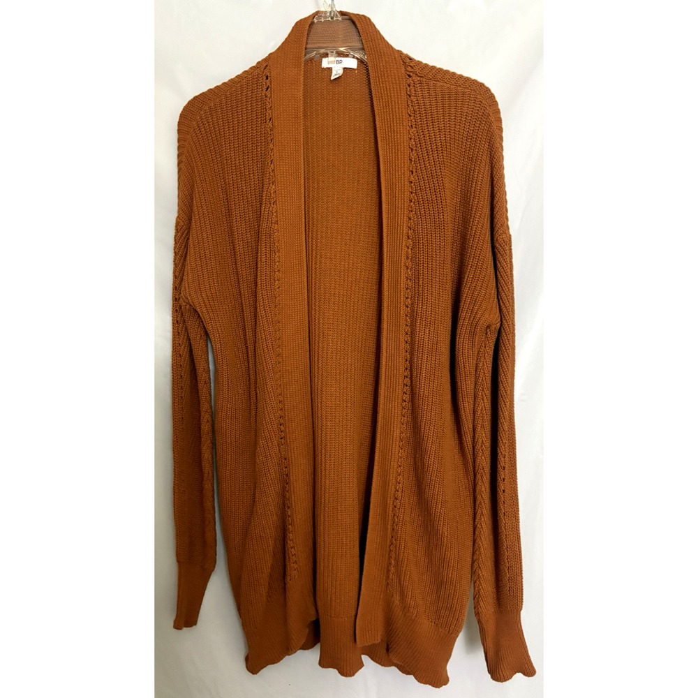 BP Women’s Sweater Size S Orange Ribbed 100% Cotton 2 pockets Open Cardigan